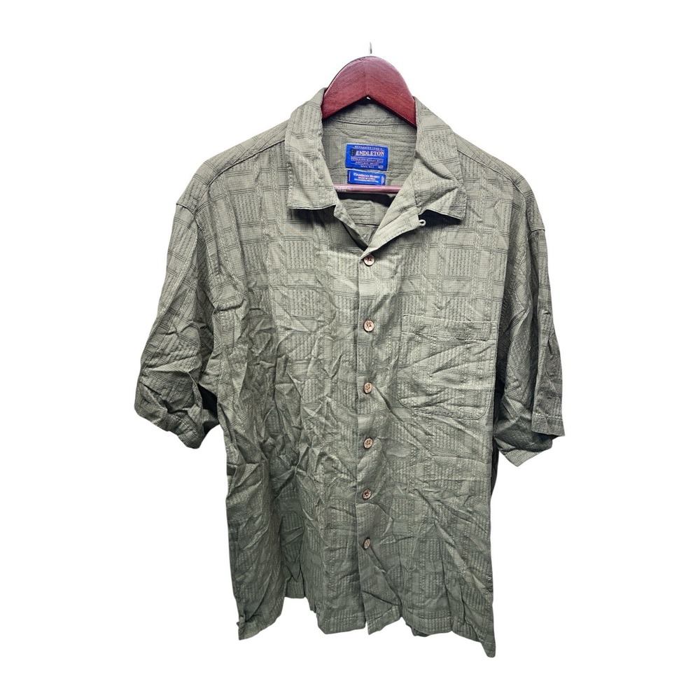 Pendleton Geometric Bamboo Cotton Textured Short Sleeve Button Front Shirt Sz XL